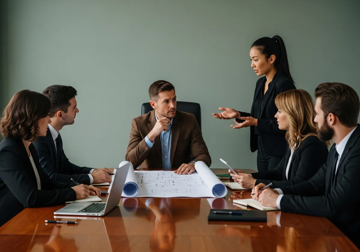 Consultores imobiliários analisando documentos juntos